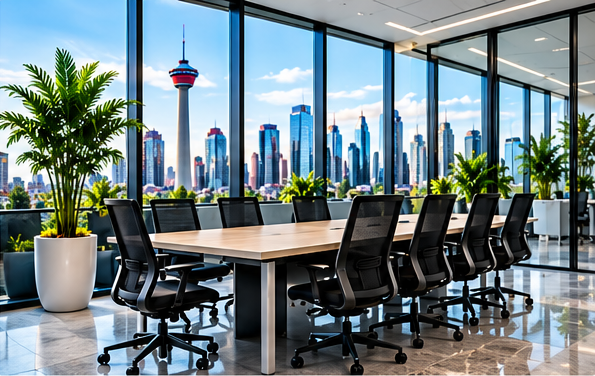 Bright Calgary boardroom with a view of the skyline