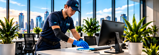 EAA Services technician wiping an office desk