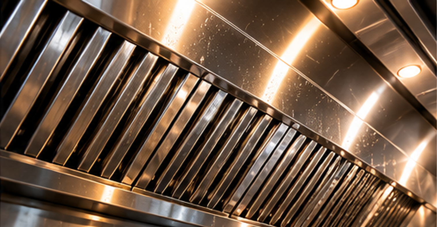 Clean stainless steel commercial kitchen exhaust hood