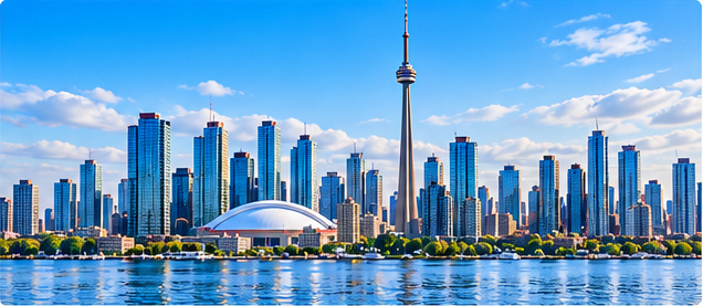 Toronto skyline with the CN Tower across Lake Ontario