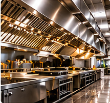 Commercial kitchen exhaust hood and cooking line in a Toronto restaurant