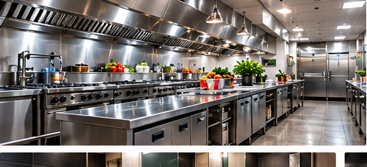 Spotless stainless steel commercial kitchen line in a Calgary restaurant
