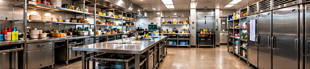 Deep-cleaned stainless steel commercial kitchen