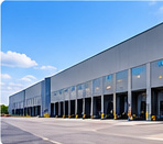 Industrial warehouse aisle with racking