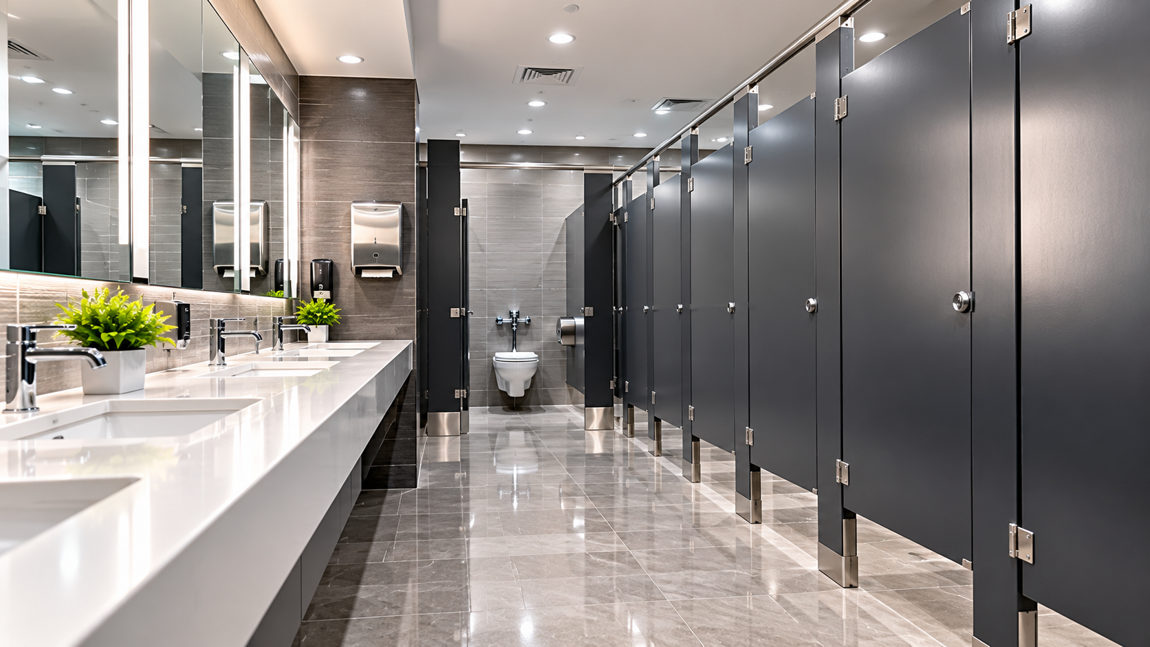 Sanitized commercial restroom