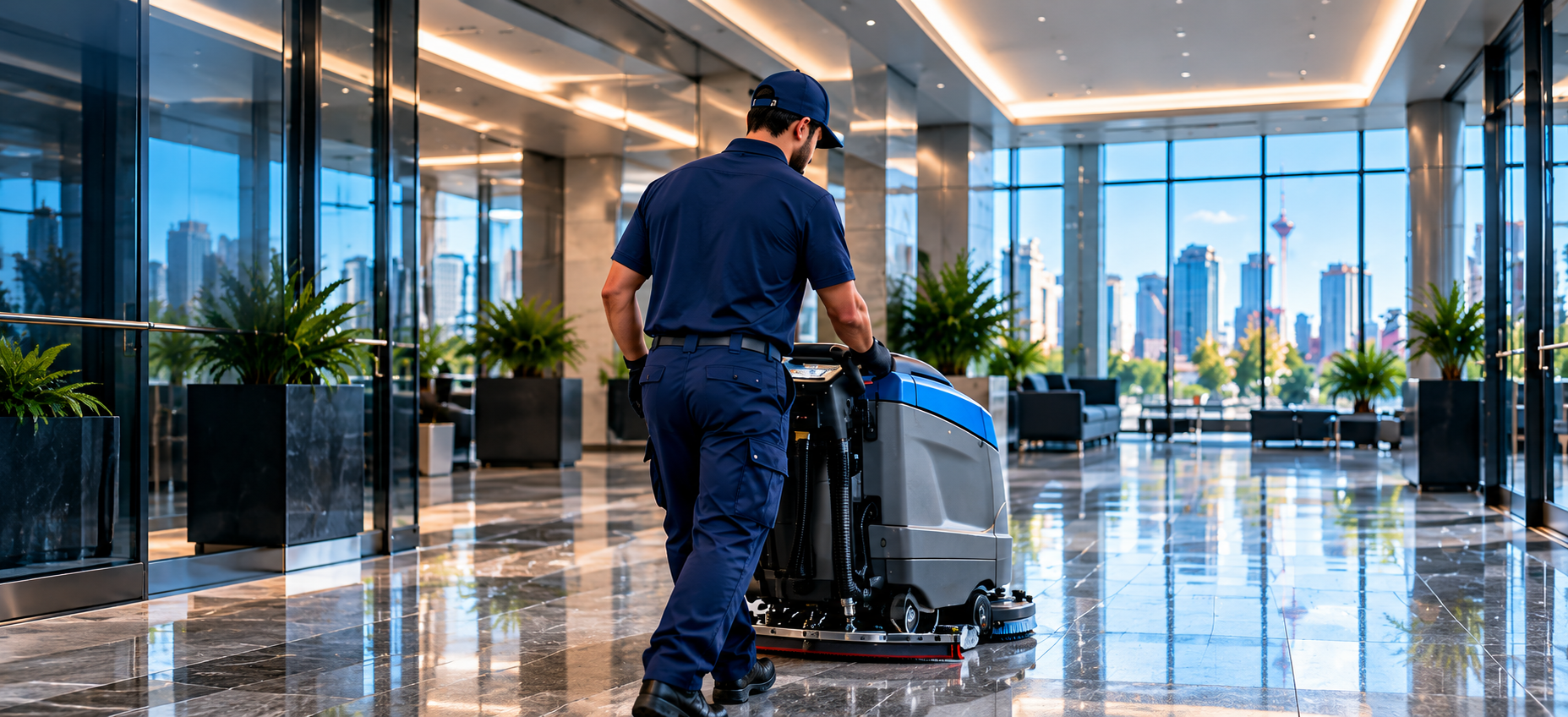 EAA team cleaning a modern office floor