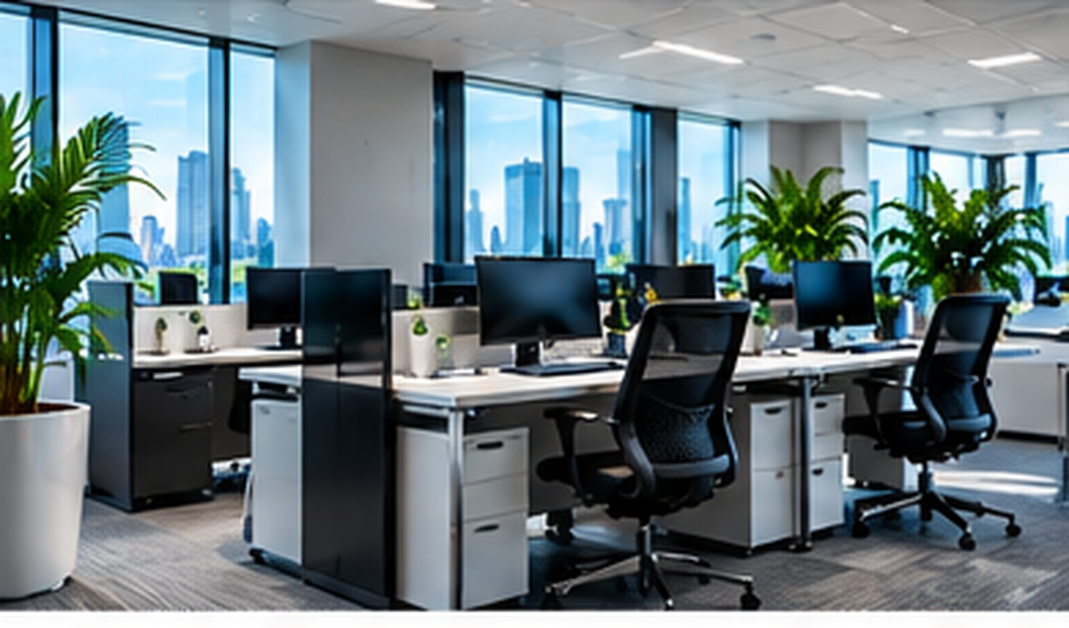 Clean open office with desks and chairs