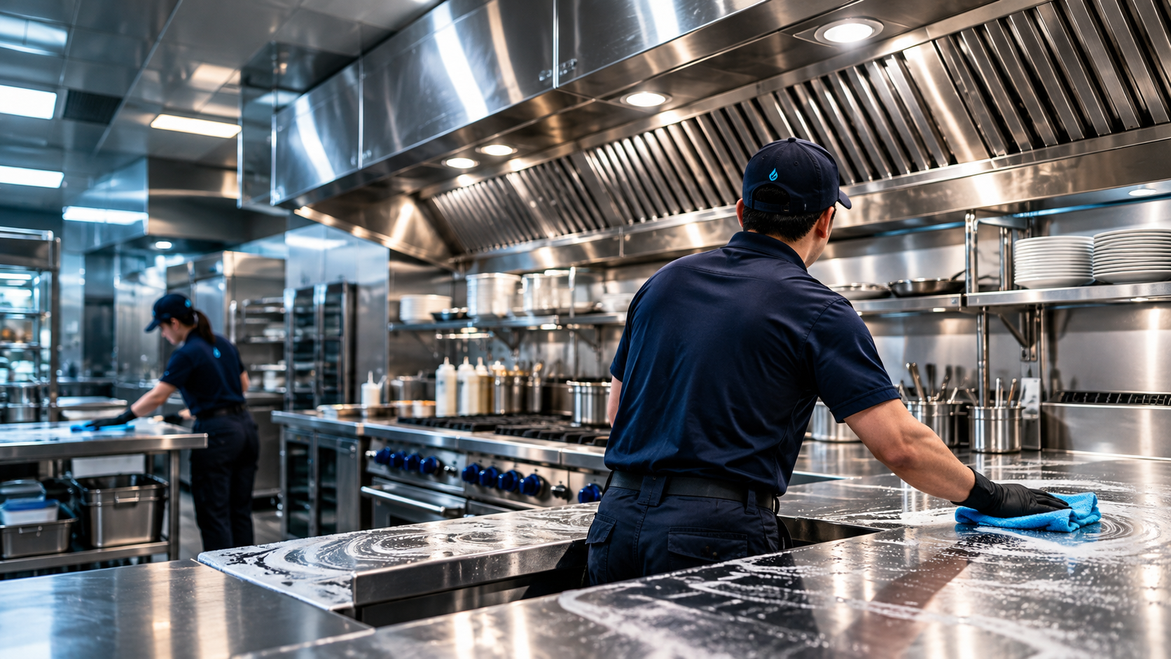 Clean restaurant kitchen line
